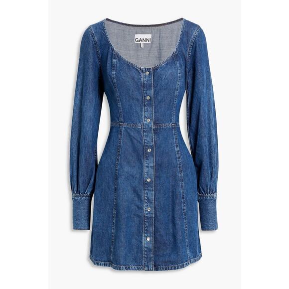 GANNI Denim long sleeve mini dress size 32 / US 0 - Picture 3 of 15